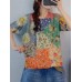 Floral Print Color Block Loose Round neck Short Sleeve Knitted T-Shirt