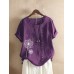 M-5XL Vintage Short Sleeve O-neck Floral Print Button T-Shirts