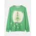 Women Christmas Dragonfly Tree Print Long Sleeve Casual T-Shirt