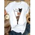 Women Cute Cartoon Cat Letter Print O-Neck Casual Short Sleeve T-Shirts