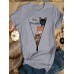 Women Cute Cartoon Cat Letter Print O-Neck Casual Short Sleeve T-Shirts