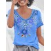 Women Ethnic Print Scoop Neck Short Sleeve Bohemian T-Shirts