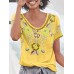 Women Ethnic Print Scoop Neck Short Sleeve Bohemian T-Shirts