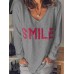 Women Letter Pattern Casual V-Neck Long Sleeve T-Shirts