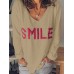 Women Letter Pattern Casual V-Neck Long Sleeve T-Shirts