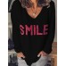 Women Letter Pattern Casual V-Neck Long Sleeve T-Shirts