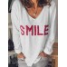 Women Letter Pattern Casual V-Neck Long Sleeve T-Shirts