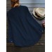 Women Solid Color Long Sleeve Button Pocket V-Neck Cotton Shirts