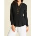 Women Solid Color Long Sleeve Button Pocket V-Neck Cotton Shirts