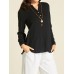 Women Solid Color Long Sleeve Button Pocket V-Neck Cotton Shirts