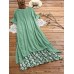 Daisy Print Patchwork O-neck Short Sleeve Loose Casual Midi Dress
