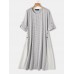 Plaid Patchwork Embroidery O-neck Long Sleeve Button Casual Midi Dress