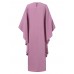 Women Long Sleeve Lace Patchwork Bat Sleeve Kaftan Tunic Solid Color Pleats Midi Dresses