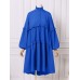 Women Puff Long Sleeve Pleated Ruffle Hem Solid Casual Banquet Midi Dress