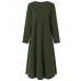 Women Slitting Leisure Solid Long Sleeve Ankle Length Midi Dresses
