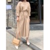 Women Solid Side Fork Elastic Waist Lace-up Ankle Length Midi Dresses