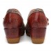 Retro Flowers Pattern Genuine Leather Splicing Striped Pattern Hook Loop Pumps