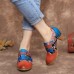 Retro Genuine Leather Folkways Hook Loop Buckle Strap Chunky Heel Pumps