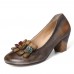 Retro Three Colors Cute Florals Shallow Mouth Round Leather Slip On Casual Pumps