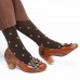 Retro Three Colors Cute Florals Shallow Mouth Round Leather Slip On Casual Pumps