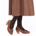 Retro Three Colors Cute Florals Shallow Mouth Round Leather Slip On Casual Pumps