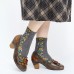 Retro Three Colors Cute Florals Shallow Mouth Round Leather Slip On Casual Pumps