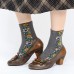 Retro Three Colors Cute Florals Shallow Mouth Round Leather Slip On Casual Pumps