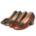 Retro Three Colors Cute Florals Shallow Mouth Round Leather Slip On Casual Pumps