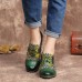 Vintage Leather Floral Plaid Splicing Lace-up Green Chunky Heel Pumps