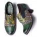 Vintage Leather Floral Plaid Splicing Lace-up Green Chunky Heel Pumps