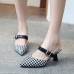 Women Retro Elegant Lattice Pattern Pointed Toe Backless Cone Heel Shoes