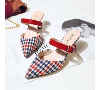 Women Retro Elegant Lattice Pattern Pointed Toe Backless Cone Heel Shoes