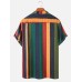 Mens Cotton Colorful Striped Henley Collar Short Sleeve Shirts