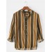 Mens Cotton Stripe Polka Dot Long Sleeve Half Open Button Casual Henley Shirts