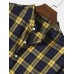 Mens Plaid Stand Collar High Low Cotton Long Sleeve Henley Shirts