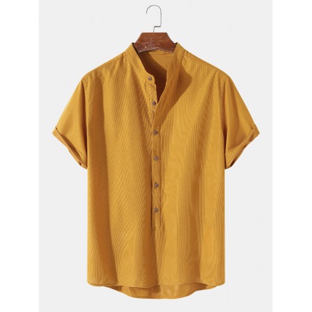 Mens Solid Color Brief Style Round Neck Short Sleeve Henley Shirt