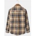 Mens Vintage Plaid Casual Fit Cotton Long Sleeve Henley Shirts With Pocket